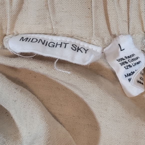 Midnight Sky Large Beige Linen Tiered Button Front Prairie Midi Skirt - Picture 5 of 7